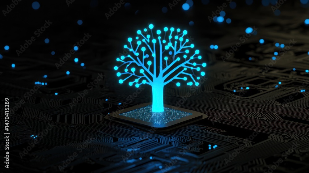 Poster A glowing circuit board depicts a tree of connected data