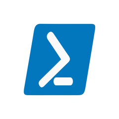 Blue parallelogram with rounded corners containing a white greater than symbol and dash shape inside it