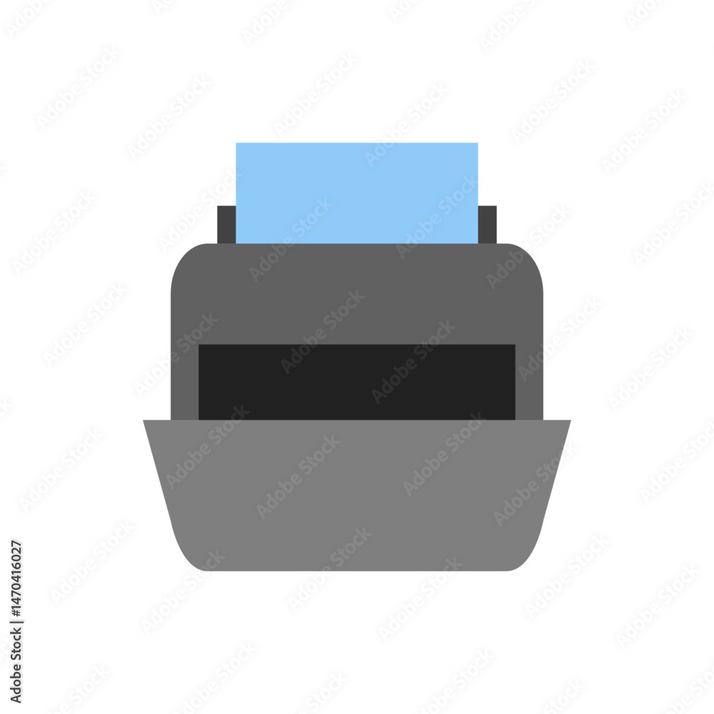 Poster illustration of a gray object with a dark gray rectangle and a light blue rectangle on top of it