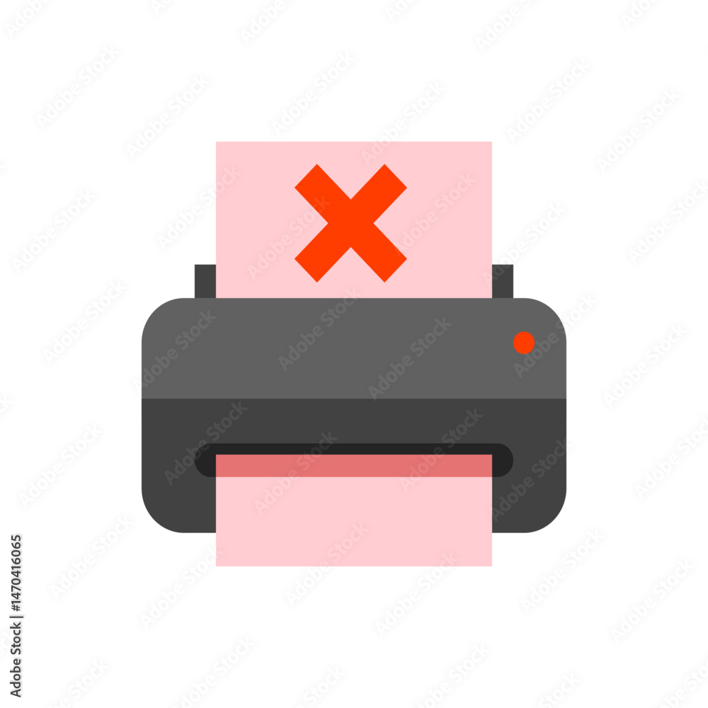 Aufkleber illustration of a printer with a paper showing a red cross indicating an error or cancellation issue
