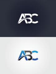 Minimalist ABC initial letter logo design with swoosh line vector template company branding,business identity,modern typeface on dark and light background