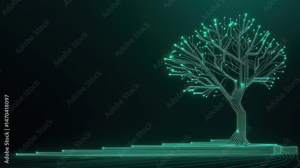 Poster A glowing digital tree created with intricate electronic circuits