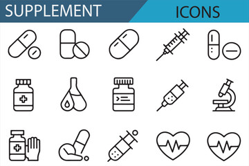 Digital Pharmacy Icons: Pill Bottles, Supplements, and Health Containers