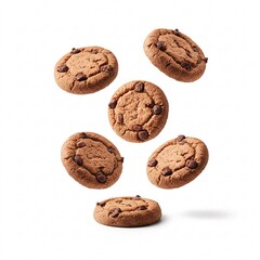 Chocolate cookies with decorative pattern falling