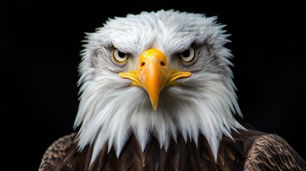 Obraz premium The intense stare of a bald eagle with imposing feathers