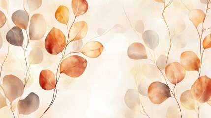 Spring floral in watercolor vector background. Luxury wallpaper design with leaf branch, eucalyptus, line art, golden texture. Elegant gold botanical illustration suitable for fabric, prints, cover. 
