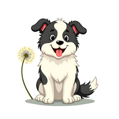 Adorable Puppy with Dandelion A Charming Cartoon Illustration