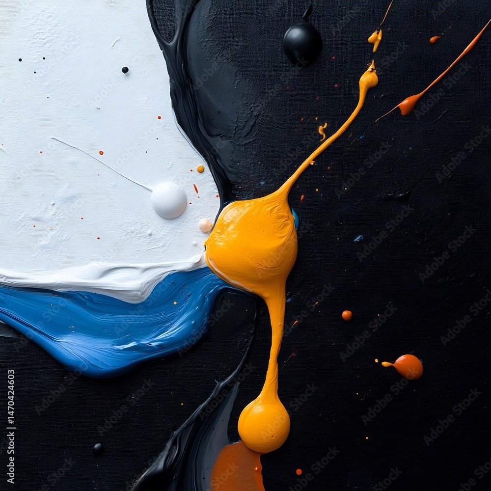Poster dynamic interplay of acrylic paints in a modern abstract composition on canvas