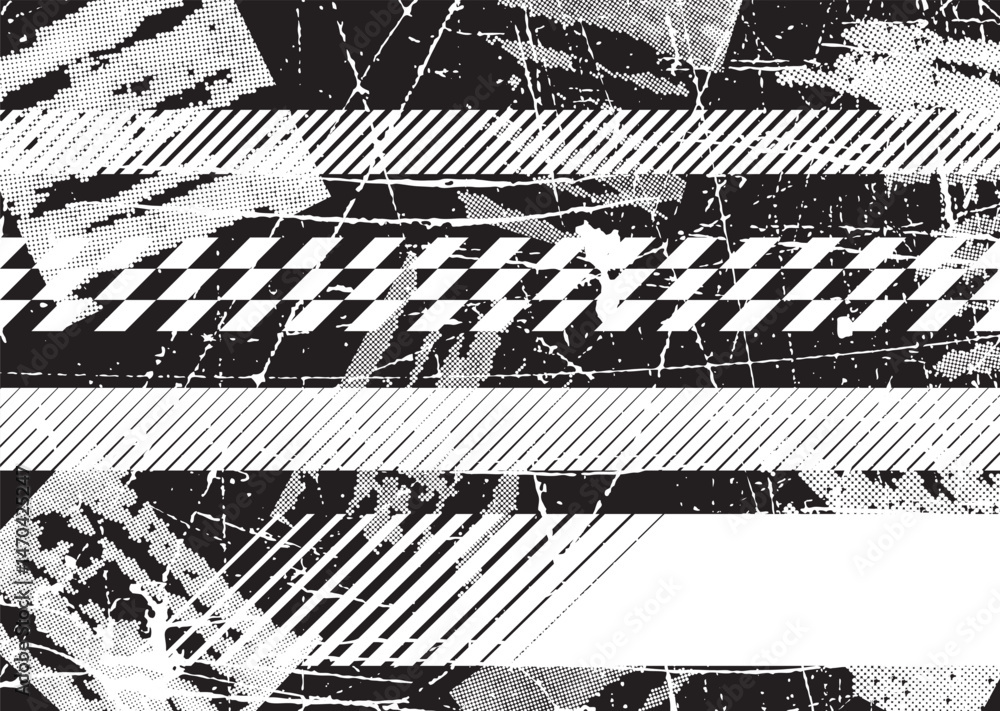 Poster Glitch distorted geometric shape . Noise destroyed logo . Trendy defect error shapes . Glitched frame .Grunge textured . Distressed effect .Vector shapes with a halftone dots screen print texture.