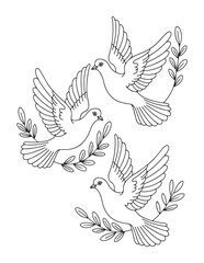 Doves Holding Olive Branches – Symbol of Peace and Unity Coloring Page