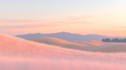 Soft Pink And Beige Rolling Hills At Sunset