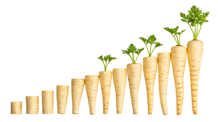 Parsnip growth chart, increasing size and plant development on transparent PNG background