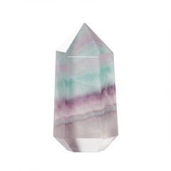 Purple Green Fluorite Crystal Point on White Background