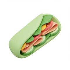 Pastel Green Wrap Sandwich 3D Render