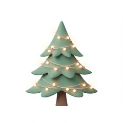 3D Render of a Green Christmas Tree with Warm Lights