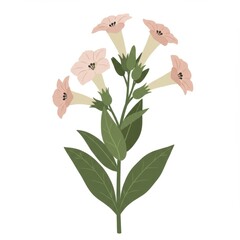 Pink Flower Illustration with Green Leaves