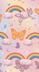 Fototapeta premium Rainbow Dreams: Whimsical Butterfly Illustration AI Generated