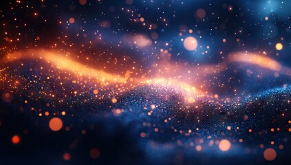 Cosmic, glowing particles swirling in a nebula.