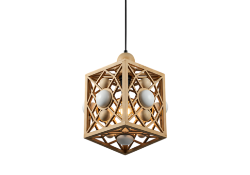 Wooden cube chandelier isolated on transparent background for interior design, home decor, and architectural visualization uses. - Powered by Adobe
