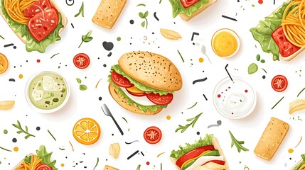 Delicious Food Seamless Pattern.
