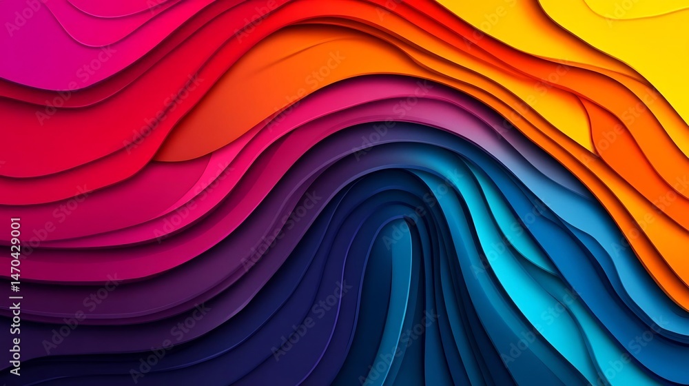 Poster vibrant layered curves, a dynamic blend of colors creates depth and visual appeal