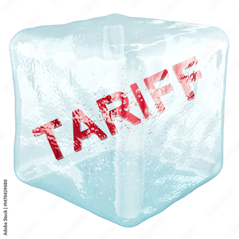 Poster tariff frozen in ice cube, 3d rendering isolated on transparent background