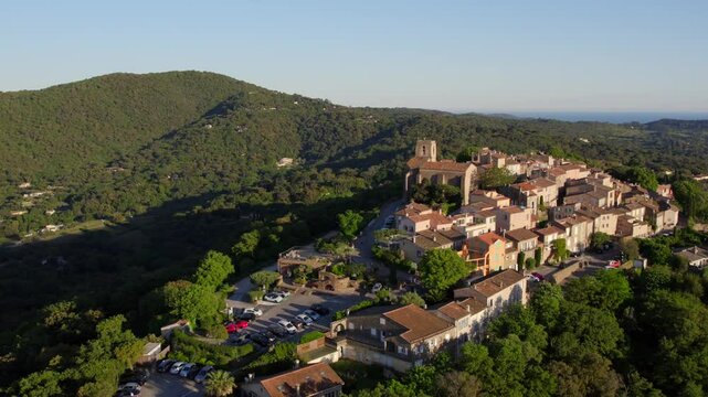 Aerial view of Gassin France at sunset in the French Riviera