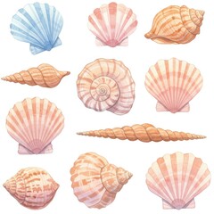 Pastel Watercolor Seashells Collection