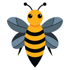 A cute cartoon bee, a happy yellow insect with wings, flies near sweet honey