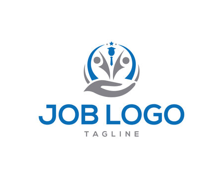 Career job opportunity logo vector template featuring graduation hat and supportive hand
