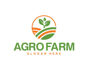 Agriculture logo design with seedling and field illustration vector template for agro farm company brand identity