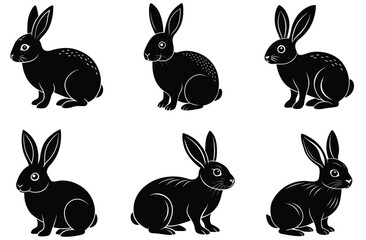 A fun vector set features cute cartoon rabbit and bunny illustrations, perfect for Easter holiday designs and happy spring cards