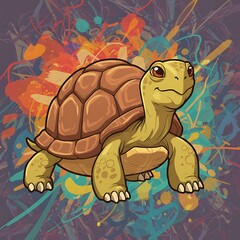 Groovy Turtle: Vibrant Splash Art AI Generated