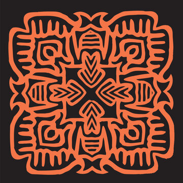 mola from Panama and Colombia, aboriginal Orange and Black