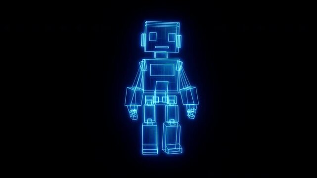 Futuristic holographic robot performs a respectful bow. Ideal for endings, thank-you scenes, digital presenters, AR assistants, and sci-fi ceremonial content.