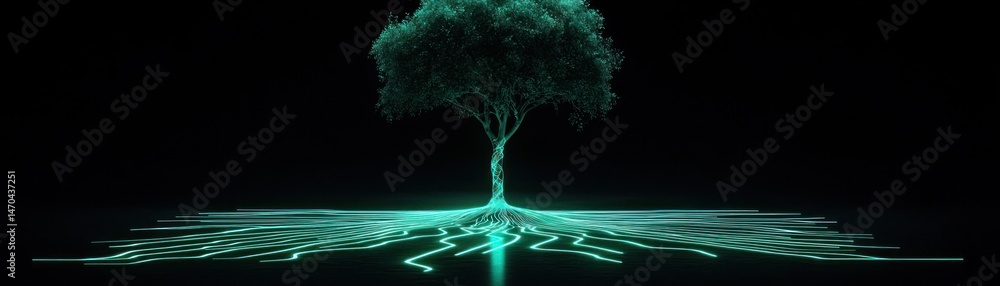 Aufkleber a digitally enhanced tree with glowing roots and dark background