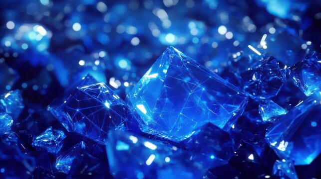 Deep blue crystals, intricate network, glittering facets.  A collection of crystalline structures, interconnected by a network of lines,  exhibiting a brilliant,  deep blue hue
