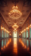 Obraz premium Grand hall with ornate chandeliers