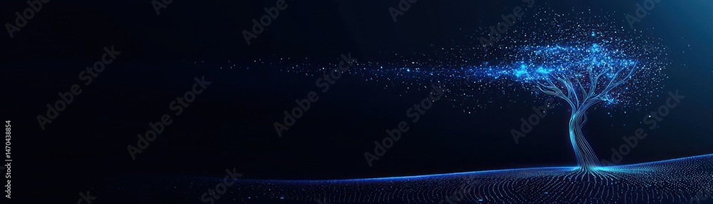 Poster a glowing abstract tree is depicted on a dark background