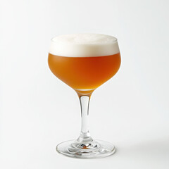 Elegant glass of beer with foam on white background