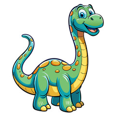Fototapeta premium Cute Cartoon Brontosaurus in Playful Mood for Kids and Dinosaur Themes