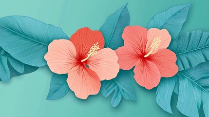 Obraz premium Tropical Hibiscus Flowers Banner. (1)