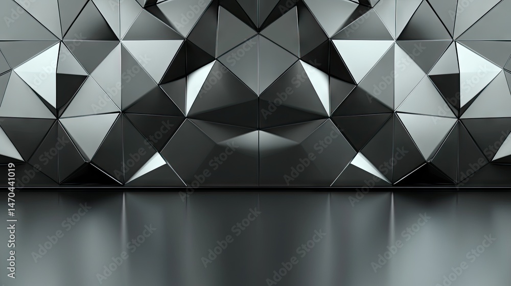 Poster abstract geometric pattern on a dark gray metallic surface.