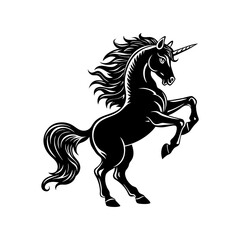 a silhouette of a unicorn rearing up vector art 
