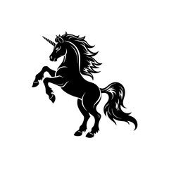 a silhouette of a unicorn rearing up vector art 