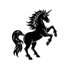 a silhouette of a unicorn rearing up vector art 