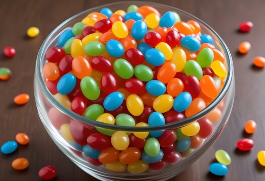 A glass bowl filled with colorful jelly beans - Powered by Adobe