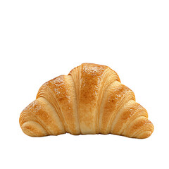 Golden brown croissant with flaky layers, isolated on a transparent background. Perfect for bakery or food websites.
