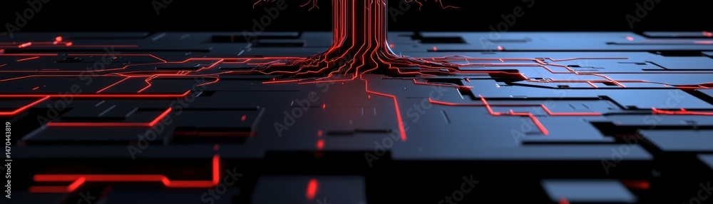 Poster A digital tree with red glowing roots on a circuit board
