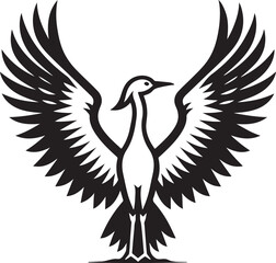 Silhouette vector of a folded wings crane in elegant stance, perfect for logos, wildlife art, zen, and minimalistic design concepts.